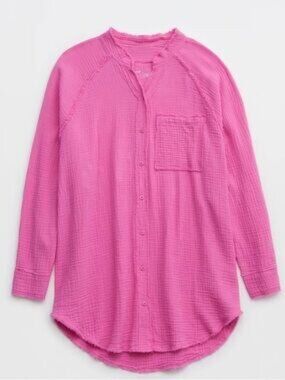 Aerie Fuchsia Pink Oversized Button Down Shirt Women's Medium